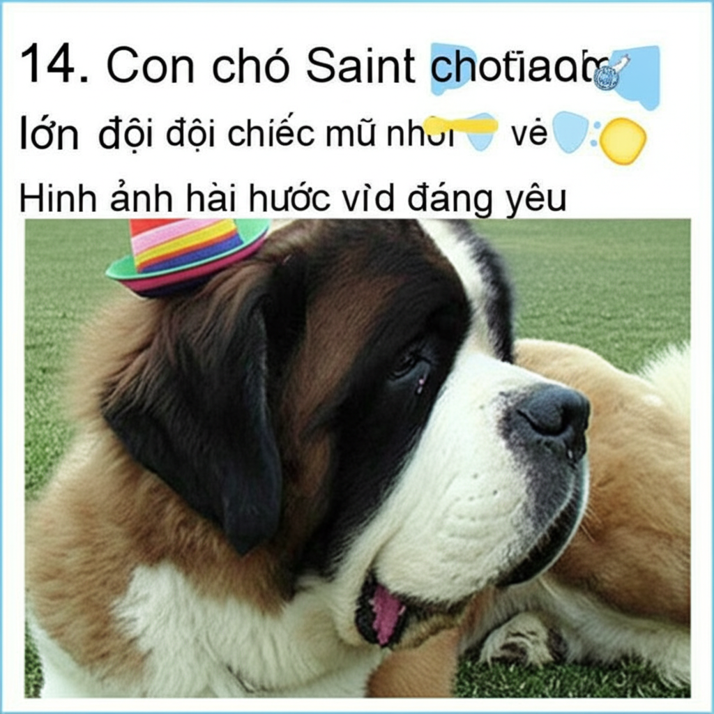 14. Con ch&oacute; Saint Bernard to lớn đang đội một chiếc mũ nhỏ xinh, vẻ mặt ngơ ng&aacute;c.  H&igrave;nh ảnh h&agrave;i hước v&agrave; đ&aacute;ng y&ecirc;u.