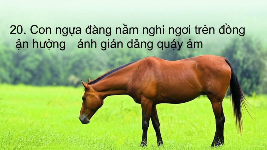 20. Con ngựa đang nằm nghỉ ngơi tr&ecirc;n đồng cỏ, tận hưởng &aacute;nh nắng mặt trời ấm &aacute;p.  Một khoảng thời gian thư gi&atilde;n đ&aacute;ng qu&yacute;.