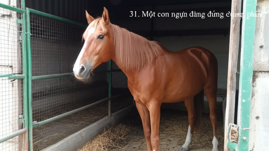 31. Một con ngựa đang đứng trong chuồng, nh&igrave;n ra ph&iacute;a b&ecirc;n ngo&agrave;i.  Dường như đang tr&ocirc;ng chờ điều g&igrave; đ&oacute;.