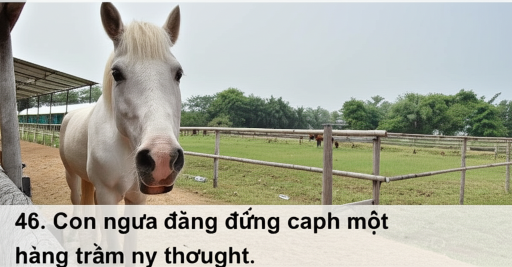 46. Con ngựa đang đứng cạnh một h&agrave;ng r&agrave;o gỗ, nh&igrave;n về ph&iacute;a xa xăm.  Một vẻ đẹp trầm tư v&agrave; suy tưởng.